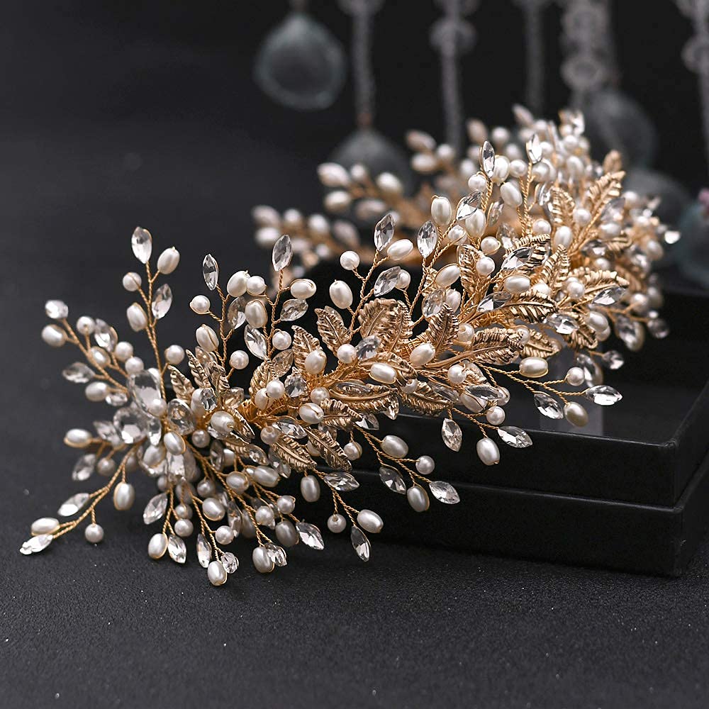 ZHENM Rhinestone Wedding Hair Band Bridal Headband Wedding Hair Accessories for Brides(Golden)