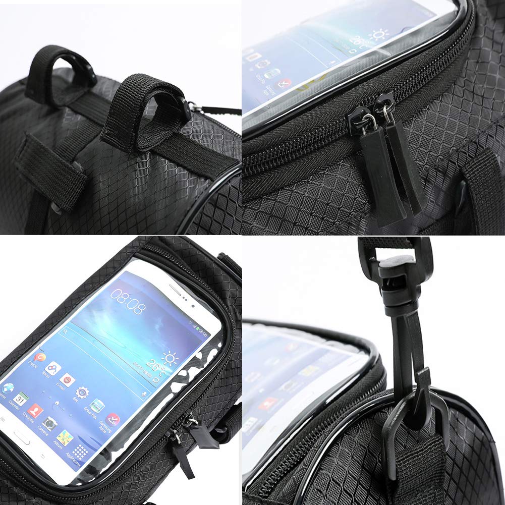 Bike Handlebar Bag, Waterproof Bicycle Front Storage Bag, Bike Phone Holder Accessories, Transparent Pouch Touch Screen with Removable Shoulder Strap for Dirt Bikes, Road Bikes, Mountain Bikes