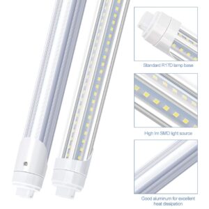 R17D LED Bulb Light 8FT, 90W T8 LED Tubes, 10000LM, Clean Cover, HO Rotatable End 8FEET 2 Pin Shop Light, 6000K, T8 T10 T12 Fluorescent Light Replacement, Ballast Bypass,Dual-End Powered (6-Pack)