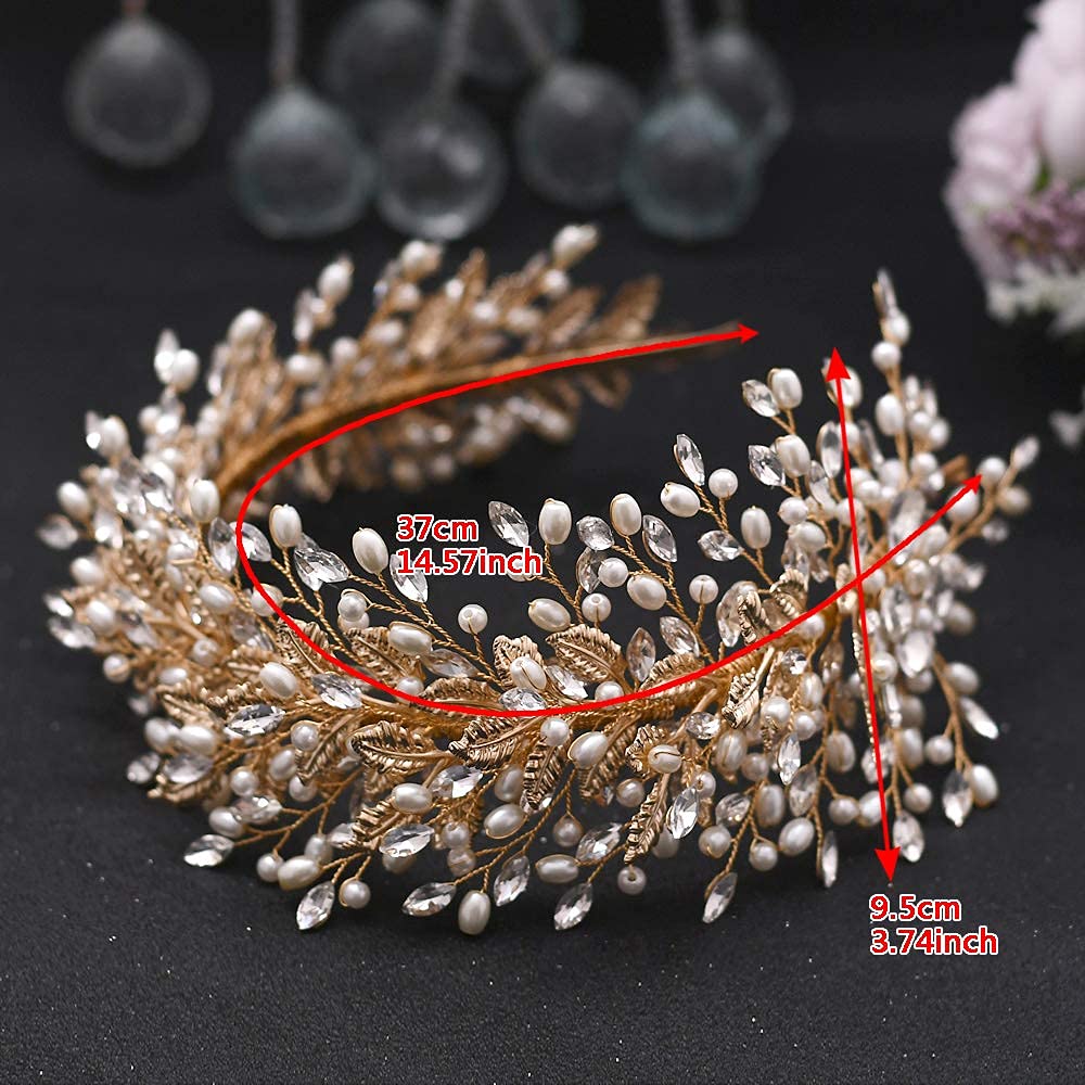 ZHENM Rhinestone Wedding Hair Band Bridal Headband Wedding Hair Accessories for Brides(Golden)