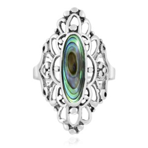 aeravida heart filigree oval abalone shell .925 sterling silver ring