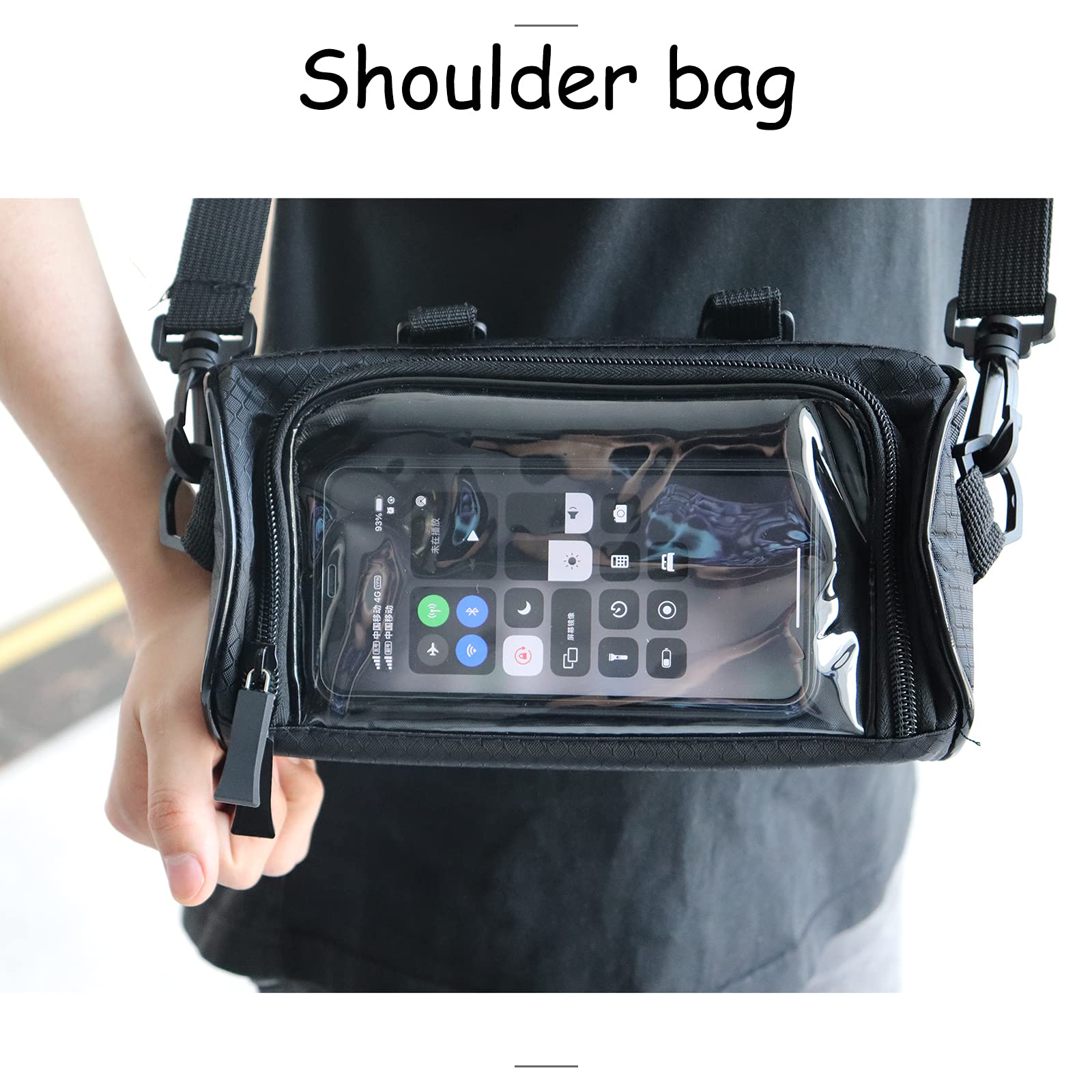 Bike Handlebar Bag, Waterproof Bicycle Front Storage Bag, Bike Phone Holder Accessories, Transparent Pouch Touch Screen with Removable Shoulder Strap for Dirt Bikes, Road Bikes, Mountain Bikes