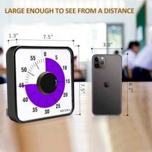 Secura 60-Minute Visual Countdown Timer, 7.5-Inch Oversize Classroom Visual Timer for Kids and Adults, Durable Mechanical Kitchen Timer Clock with Magnetic Backing (Purple)