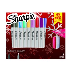 sharpie permanent fine-point markers, holiday gift box, assorted ink colors, pack of 12 markers