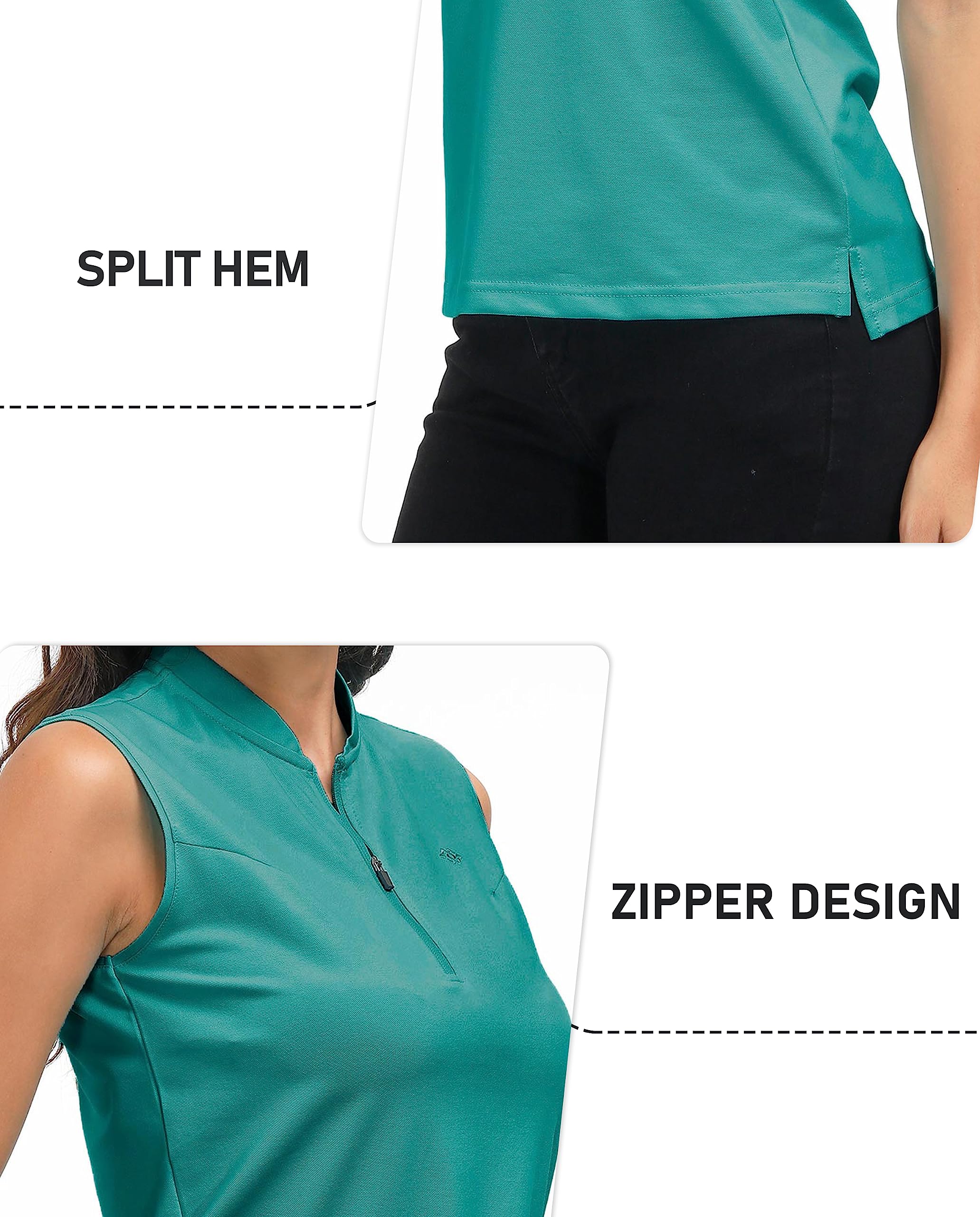 Golf Polo Shirts for Women Slim Fit Woman Sleeveless Sports Shirts Quick Dry Athletic Tank Tops for Tennis Work with Zipper Green