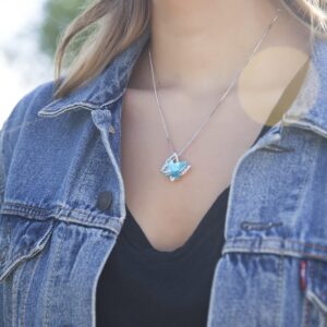 GEMMANCE Butterfly Crystal Necklace with Aquamarine Blue Birthstone for March and December, Silver-Tone, 18”+2” Chain