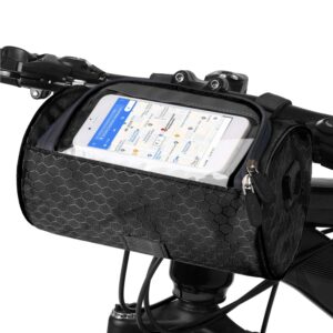 bike handlebar bag, waterproof bicycle front storage bag, bike phone holder accessories, transparent pouch touch screen with removable shoulder strap for dirt bikes, road bikes, mountain bikes