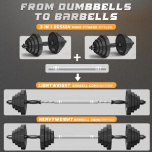 KISS GOLD Weights Dumbbells Set, Adjustable Dumbbell Sets 22Lbs 44Lbs 66Lbs 88Lbs with Solid Steel, Barbell Free Weight Set with Connector Workout Home Gym Equipment for Men Women Strength Training Shaping