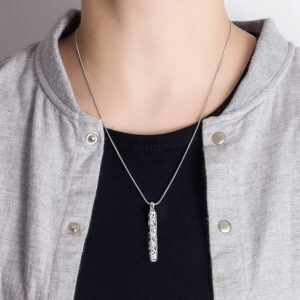 Dankadi Women's 925 Silver Necklace-Bohemian Sterling Silver Patterned Cylindrical Pendant Necklace-100% Original Silver Snake Chain 45-60CM Fine Jewelry (Snake chain 20 inch)