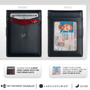 Suavell Leather Slim Wallets for Men. Wallet Card Holder with Money Clip. Low Profile RFID Wallet Minimalist Wallet (Obsidian Black Odyssey)