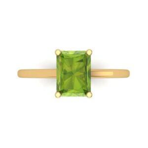 Clara Pucci 1.9ct Emerald Cut Solitaire Genuine Vivid Green Peridot Proposal Bridal Designer Wedding Anniversary Ring 14k Yellow Gold