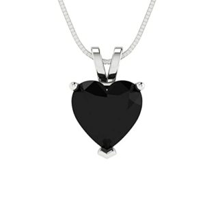 Clara Pucci 2.0 ct Heart Cut Genuine Natural Black Onyx Gem Solitaire Designer Pendant Necklace With 18" Gold Chain box 14k White Gold