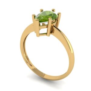 Clara Pucci 2.0 ct Pear Cut Solitaire Genuine Natural Green Peridot Engagement Wedding Bridal Promise Anniversary Ring 14k Yellow Gold