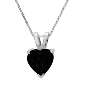 Clara Pucci 2.0 ct Heart Cut Genuine Natural Black Onyx Gem Solitaire Designer Pendant Necklace With 18" Gold Chain box 14k White Gold