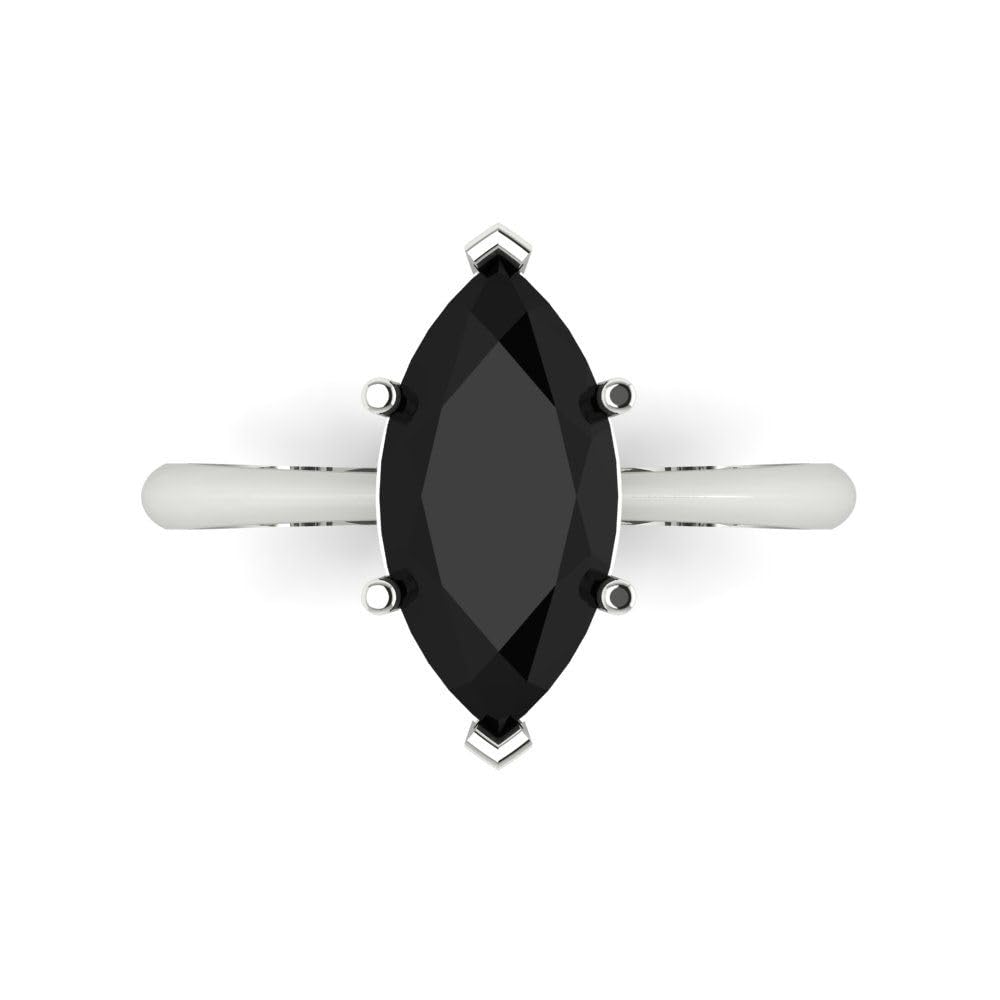 2.50 ct Marquise Cut Solitaire Genuine Natural Black Onyx Wedding Bridal Designer Anniversary Engagement Ring 14k White Gold 9