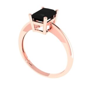 1.0 ct Radiant Cut Solitaire Genuine Natural Black Onyx Gem Bridal Designer Anniversary Engagement Ring 14k Rose Gold 4.5