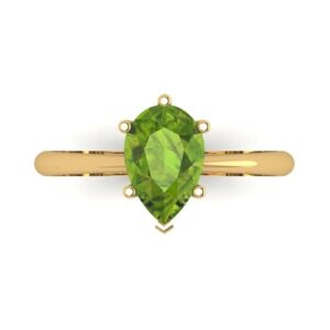 Clara Pucci 2.0 ct Pear Cut Solitaire Genuine Natural Green Peridot Engagement Wedding Bridal Promise Anniversary Ring 14k Yellow Gold