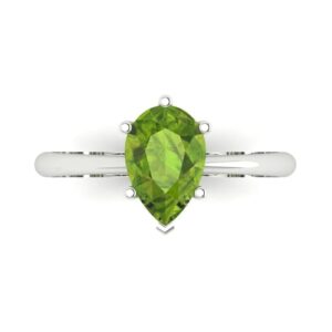 Clara Pucci 1.9ct Pear Cut Solitaire Genuine Vivid Green Peridot Proposal Bridal Designer Wedding Anniversary Ring 14k White Gold