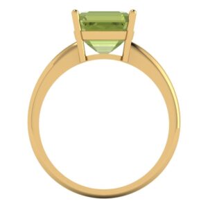 Clara Pucci 2.5 ct Asscher Cut Solitaire Genuine Natural Green Peridot Engagement Bridal Promise Anniversary Ring 14k Yellow Gold