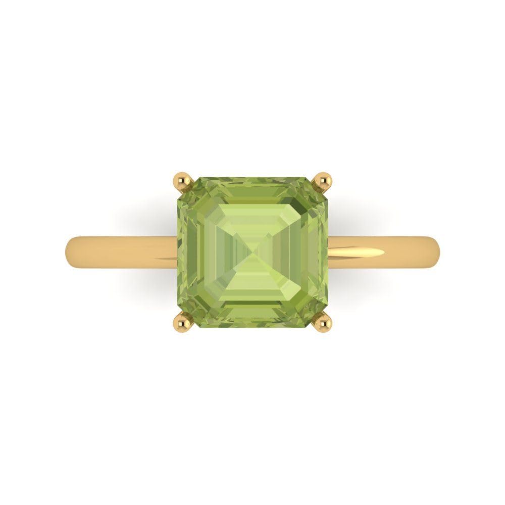 Clara Pucci 2.5 ct Asscher Cut Solitaire Genuine Natural Green Peridot Engagement Bridal Promise Anniversary Ring 14k Yellow Gold