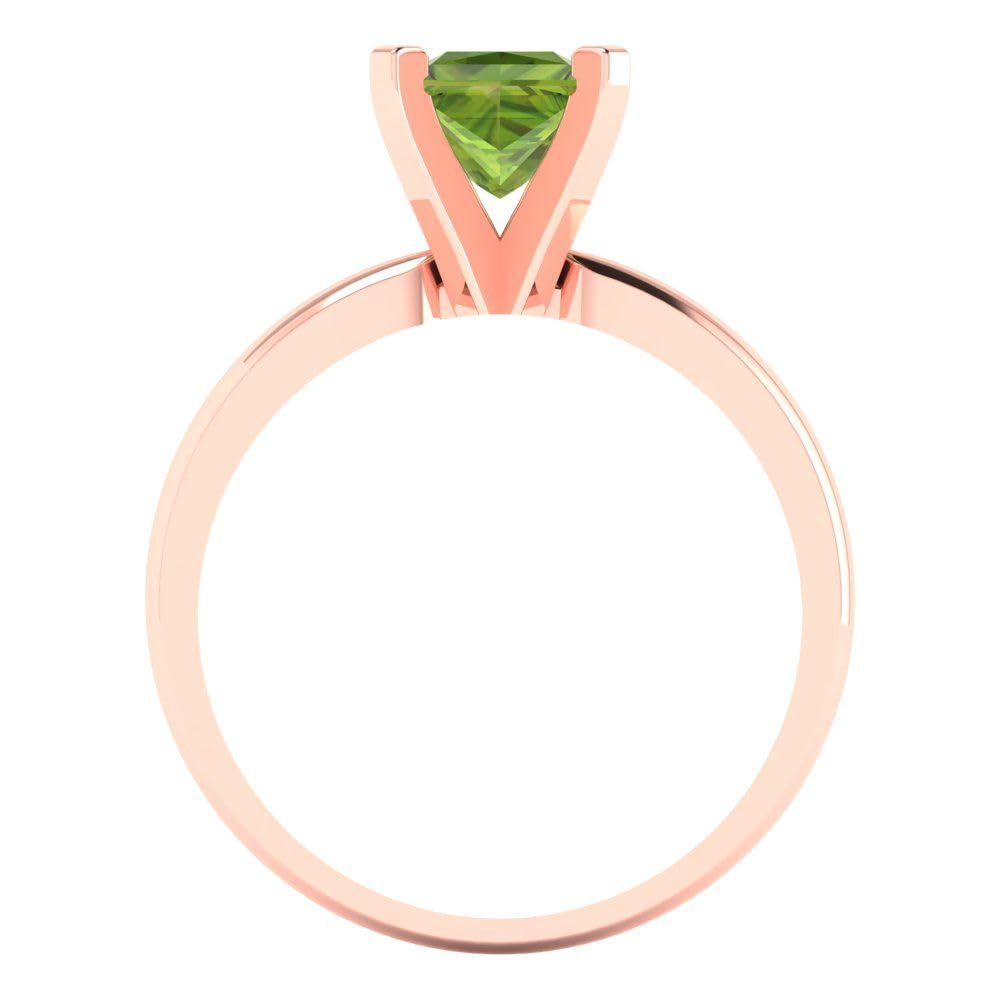 Clara Pucci 0.9ct Princess Cut Solitaire Genuine Vivid Green Peridot Proposal Bridal Designer Wedding Anniversary Ring 14k Rose Gold