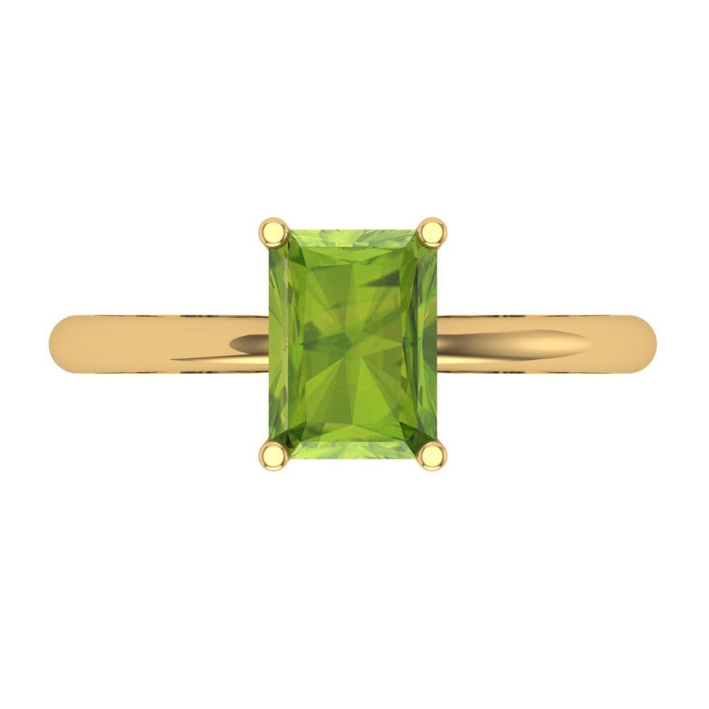 Clara Pucci 1.75ct Radiant Cut Solitaire Genuine Natural Green Peridot Engagement Bridal Promise Anniversary Ring 14k Yellow Gold