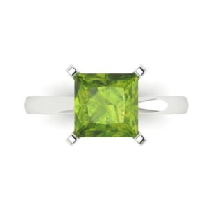 Clara Pucci 3.0 ct Princess Cut Solitaire Genuine Natural Green Peridot Engagement Bridal Promise Anniversary Ring 14k White Gold