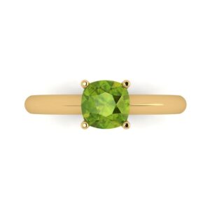 Clara Pucci 1.0 ct Cushion Cut Solitaire Genuine Natural Green Peridot Engagement Bridal Promise Anniversary Ring 14k Yellow Gold