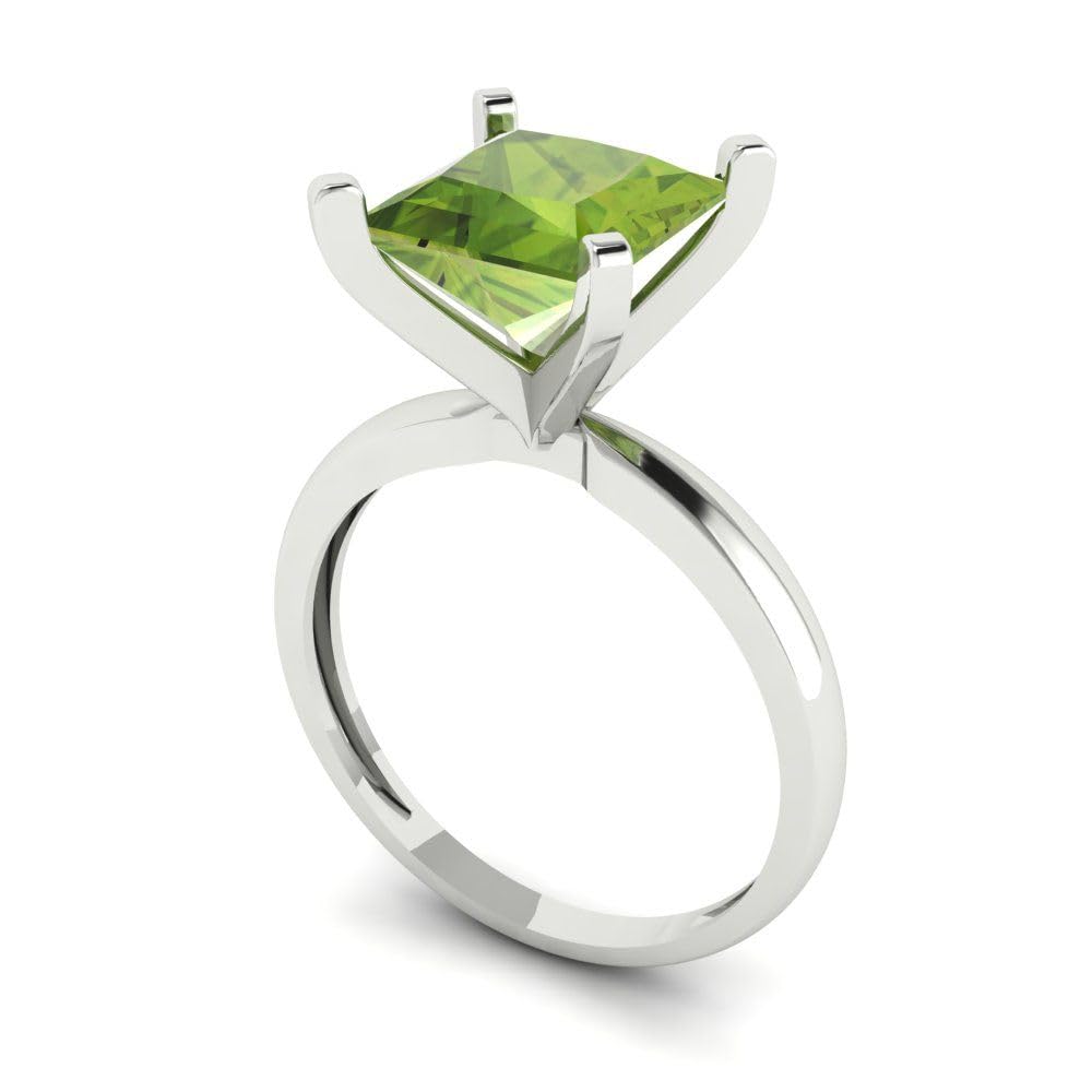 Clara Pucci 3.0 ct Princess Cut Solitaire Genuine Natural Green Peridot Engagement Bridal Promise Anniversary Ring 14k White Gold