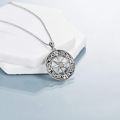 ONEFINITY Compass Necklace Sterling Silver Celtic Knot Necklace Graduation Friendship Talisman Travel Necklace Inspirational Graduation Gift Jewelry Gifts for Women