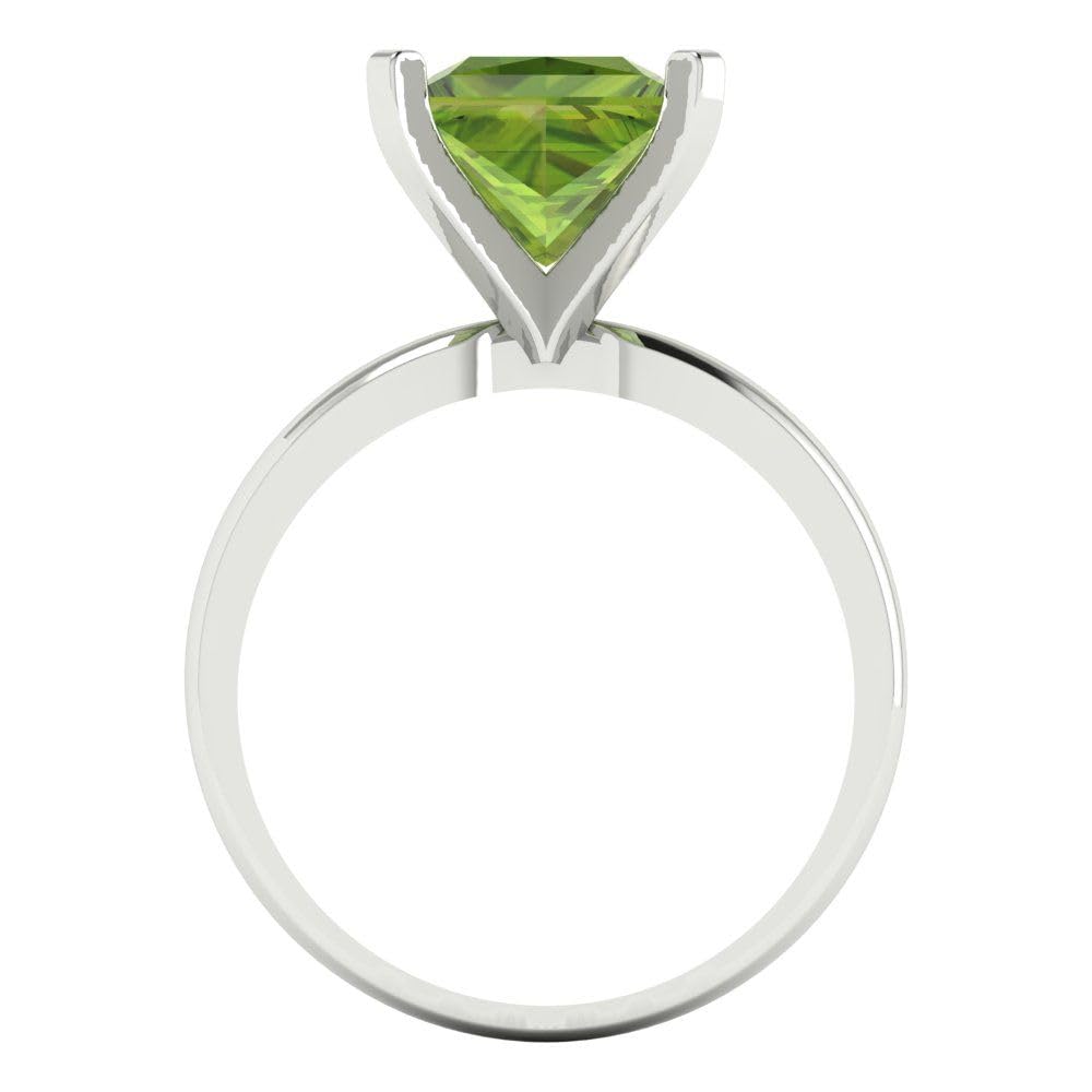 Clara Pucci 3.0 ct Princess Cut Solitaire Genuine Natural Green Peridot Engagement Bridal Promise Anniversary Ring 14k White Gold