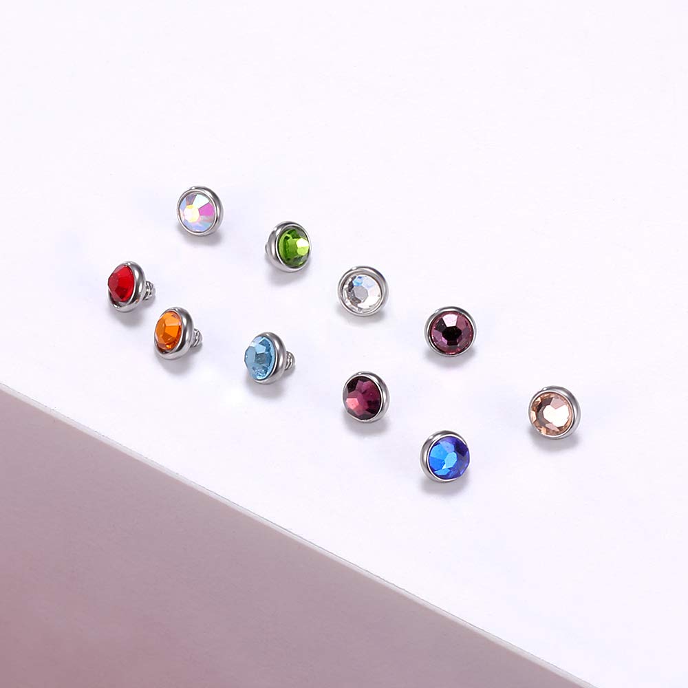 ZS 14/15PCS Cubic Zirconia Dermal Anchor Tops 2mm 3mm 4mm, 14G Surgical Steel Internally Threaded Dermal Anchor Base Microdermals Piercing for Women Men (Set:B)