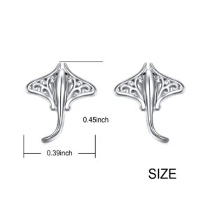 Stingray Stud Earrings Sterling Silver Manta Ray Fish Sea Animal Jewelry Birthday Gift for Sea Lover Women