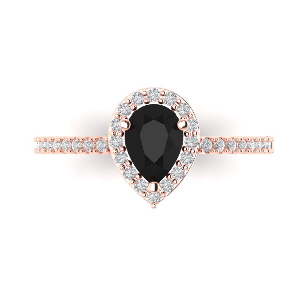 1.16ct Pear Cut Solitaire with accent Black Onyx Designer Wedding Bridal art deco Anniversary Ring 14k Pink Rose Gold 3.5