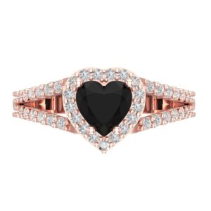 1.75 ct Heart Cut Solitaire Halo split shank Natural Black Onyx Engagement Promise Anniversary Bridal Ring 14k Rose Gold 5.75