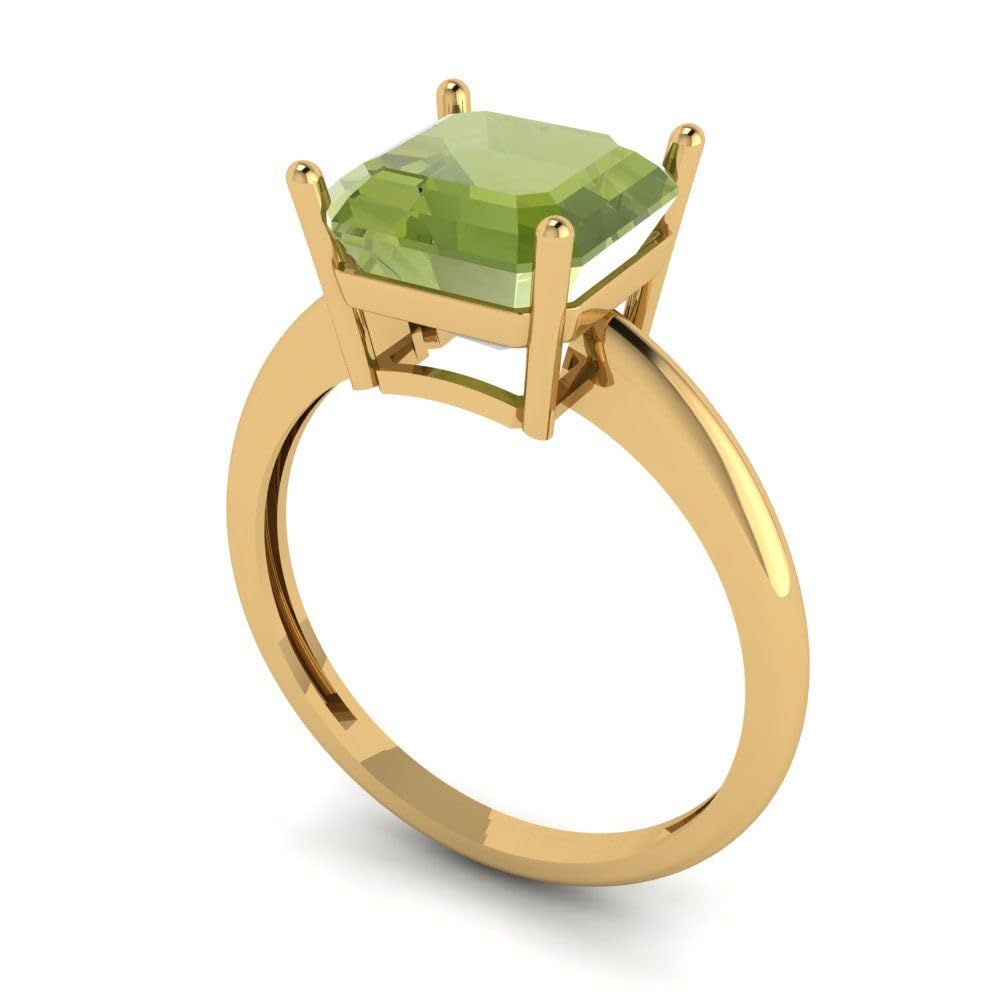 Clara Pucci 2.5 ct Asscher Cut Solitaire Genuine Natural Green Peridot Engagement Bridal Promise Anniversary Ring 14k Yellow Gold