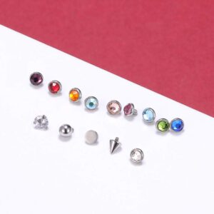 ZS 14/15PCS Cubic Zirconia Dermal Anchor Tops 2mm 3mm 4mm, 14G Surgical Steel Internally Threaded Dermal Anchor Base Microdermals Piercing for Women Men (Set:B)