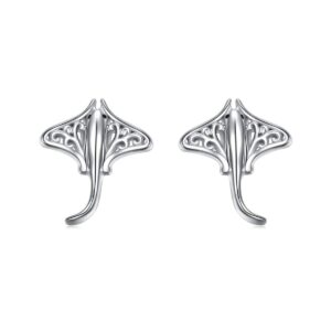 stingray stud earrings sterling silver manta ray fish sea animal jewelry birthday gift for sea lover women