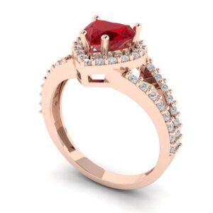 Clara Pucci 1.69ct Heart Cut Solitaire Halo split shank Red Ruby Designer Wedding Bridal art deco Anniversary Ring 14k Rose Gold 5