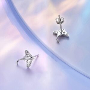 Stingray Stud Earrings Sterling Silver Manta Ray Fish Sea Animal Jewelry Birthday Gift for Sea Lover Women