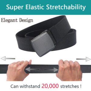 Men's Elastic Stretch Belts, Webbing Canvas Sports Belt for Men Women with Plastic Buckle for Outdoor Work Travel Golf, Adjustable Casual Belts for Pants Size Below 46 inches [53"Long 1.5"Wide](Black)