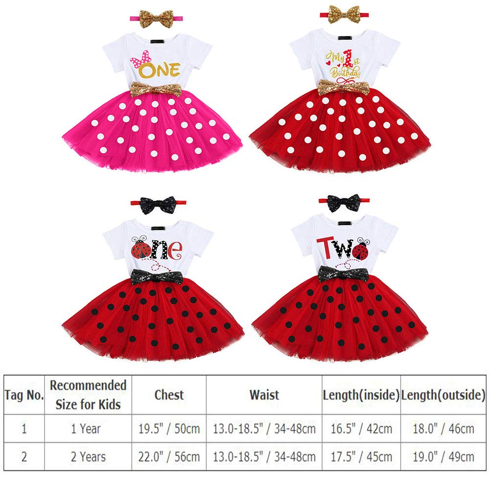 It's My 1st/2nd Birthday Cake Smash Outfit One Two Year First Birthday Party Dress for Baby Girls Princess Shiny Letter Print Polka Dot Tulle Tutu Dress Sequin Bow Headband 2PCS Clothes Set Red One