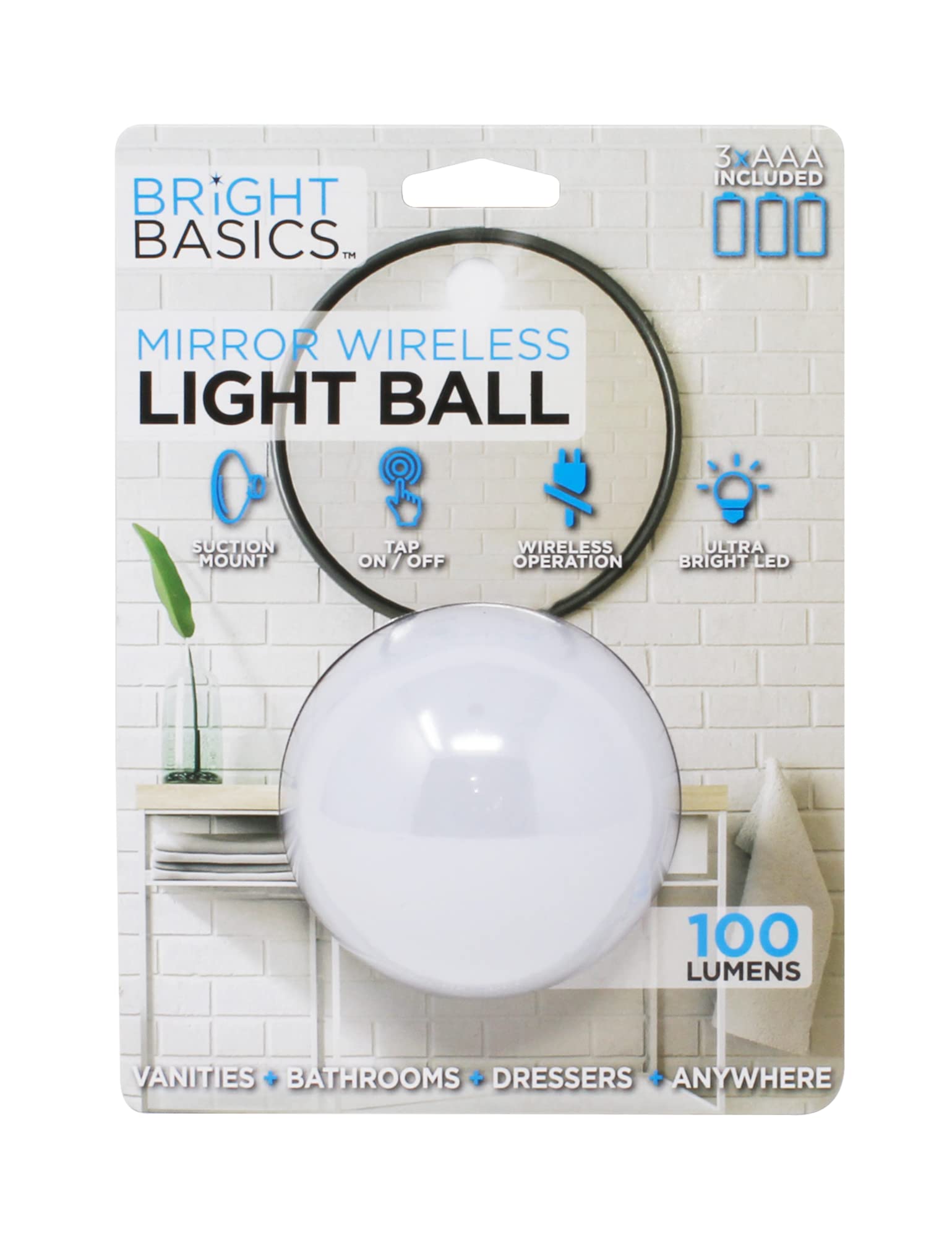 Bright Basics Ultra Bright LED Vanity Light Portable Wireless Ball Lamp Mirror Lights