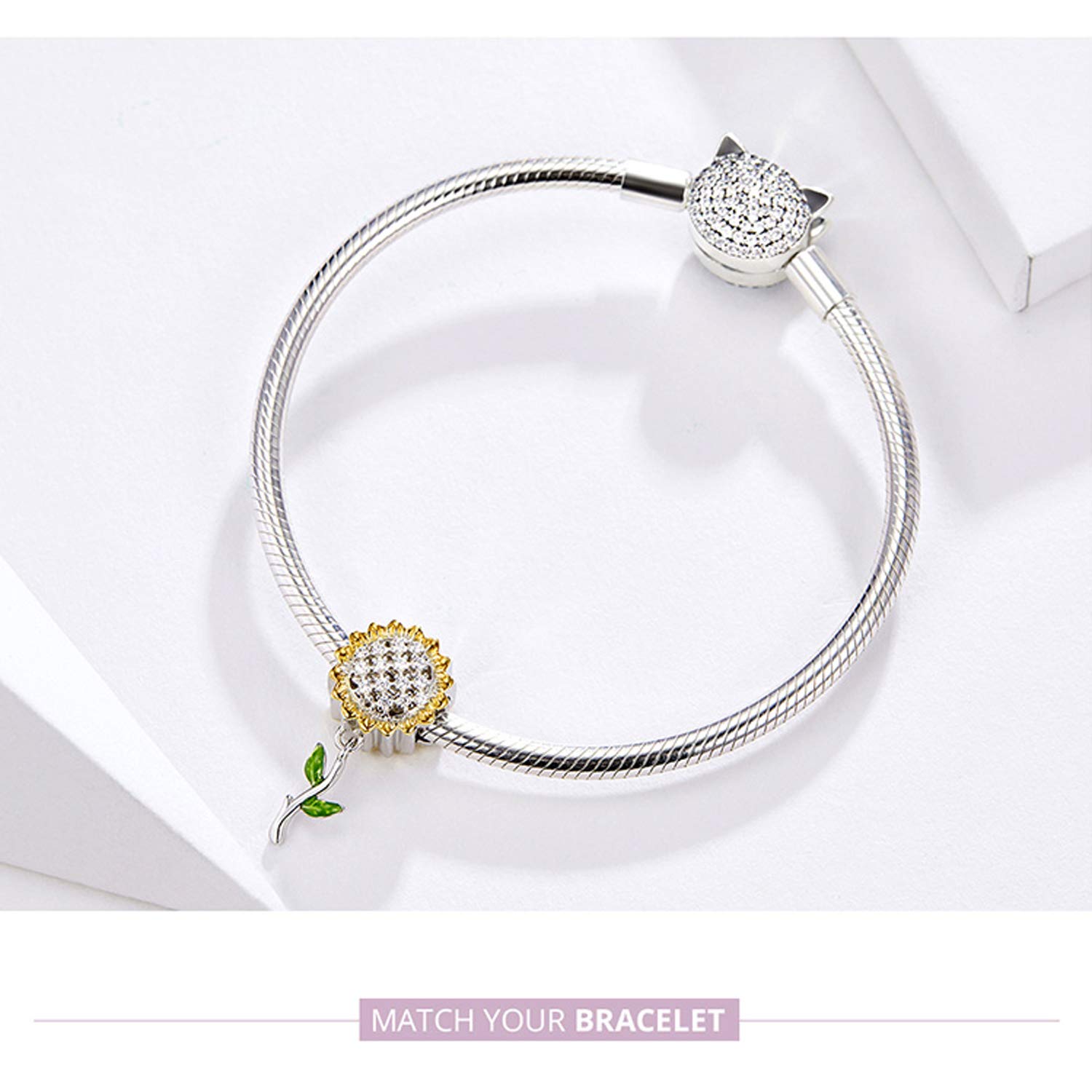 Sunflower Charm Fit Pandora Charms Bracelet and Necklace You Are My Sunshine Charm Gifts for Women Sparkling AAA Zircon Paved