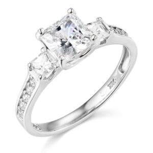 twjc wedding collection 14k solid white gold 1.75 ct. 3 stone princess cut engagement ring band - size 11