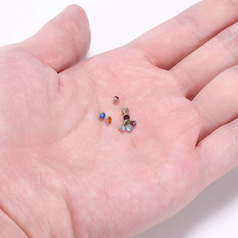 ZS 14/15PCS Cubic Zirconia Dermal Anchor Tops 2mm 3mm 4mm, 14G Surgical Steel Internally Threaded Dermal Anchor Base Microdermals Piercing for Women Men (Set:B)