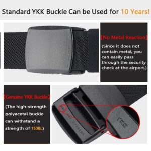 Men's Elastic Stretch Belts, Webbing Canvas Sports Belt for Men Women with Plastic Buckle for Outdoor Work Travel Golf, Adjustable Casual Belts for Pants Size Below 46 inches [53"Long 1.5"Wide](Black)