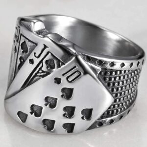 Jude Jewelers Retro Vintage Stainless Steel Poker Games Royal Sraight Flush Casino Cocktail Party Biker Ring (Silver, 16)