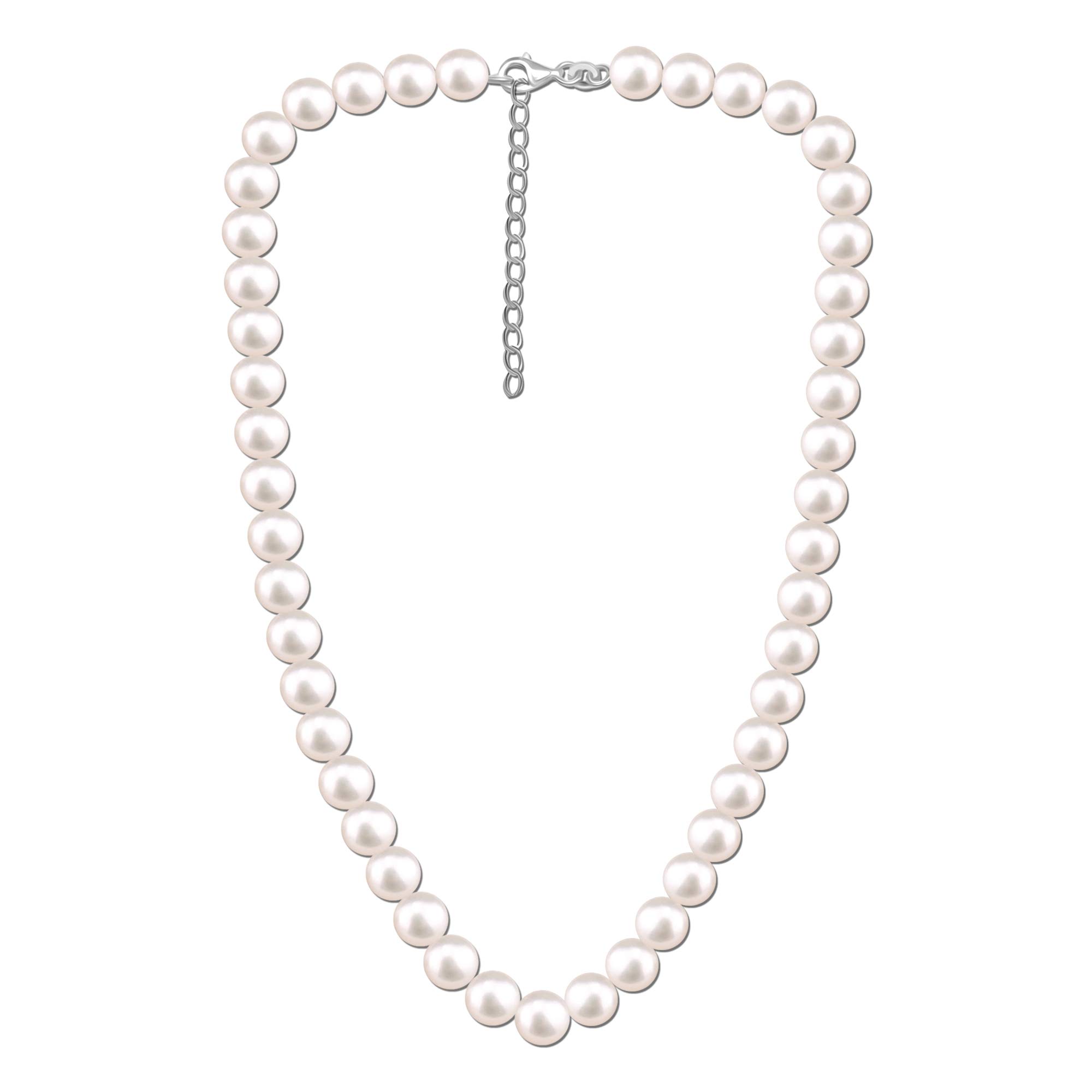 LeCalla Pearl Necklace 925 Sterling Silver Necklaces 8 mm Faux Pearls Necklaces for Women