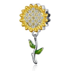 Sunflower Charm Fit Pandora Charms Bracelet and Necklace You Are My Sunshine Charm Gifts for Women Sparkling AAA Zircon Paved